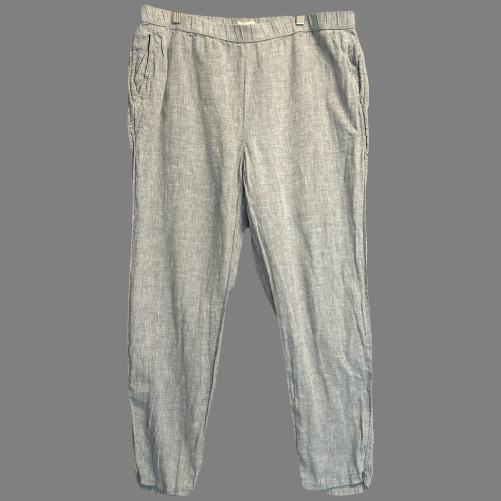 Eileen Fisher Organic‎ Linen Pull On Pants Womens Size L Gray Chambray Tapered